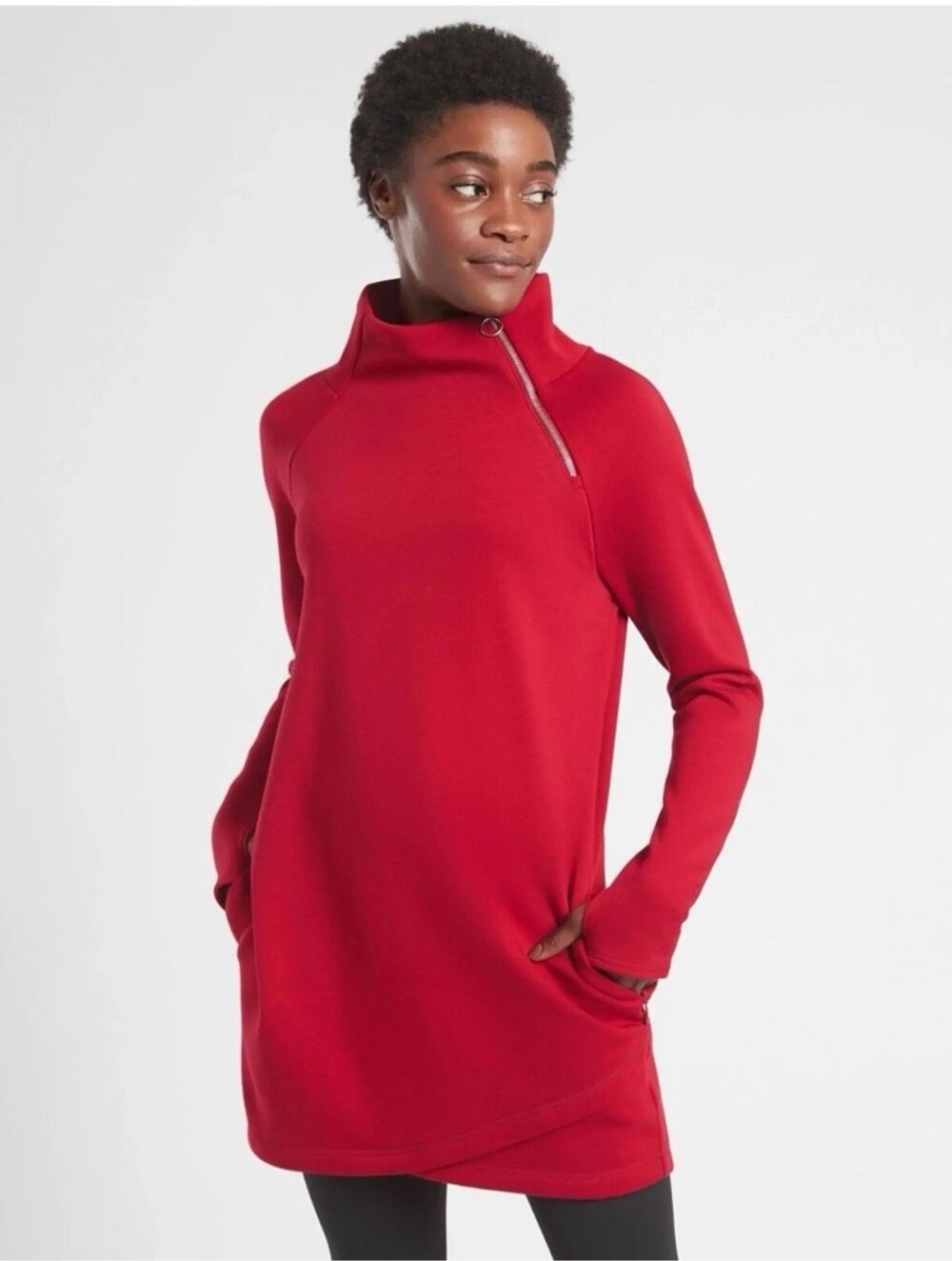 Athleta Cozy Karma Asym Sweatshirt Dress in Red Large